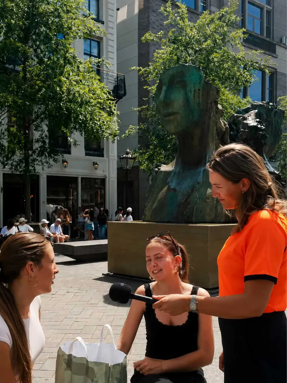 Filming an interview on the street